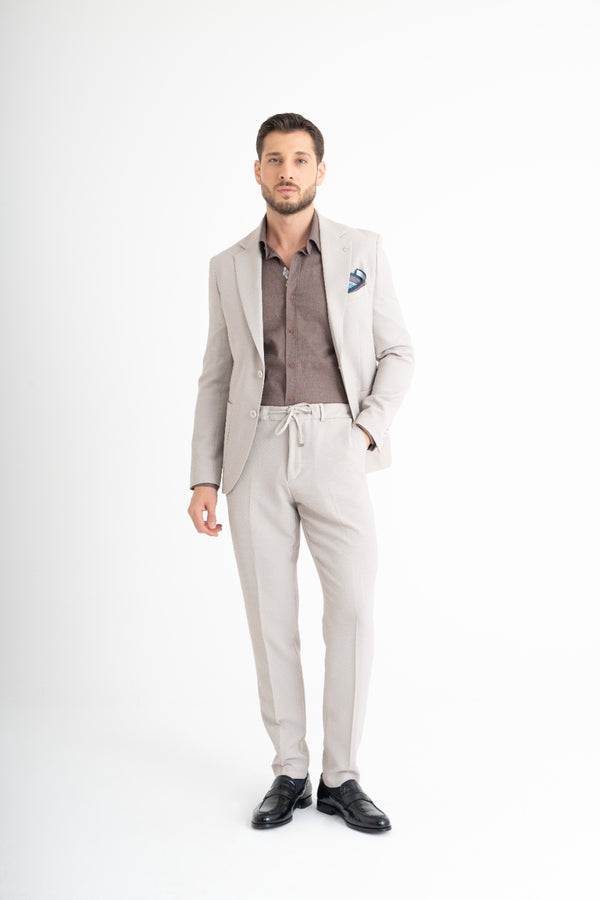 Slim Fit Takım Elbise - Bej-Kahverengi