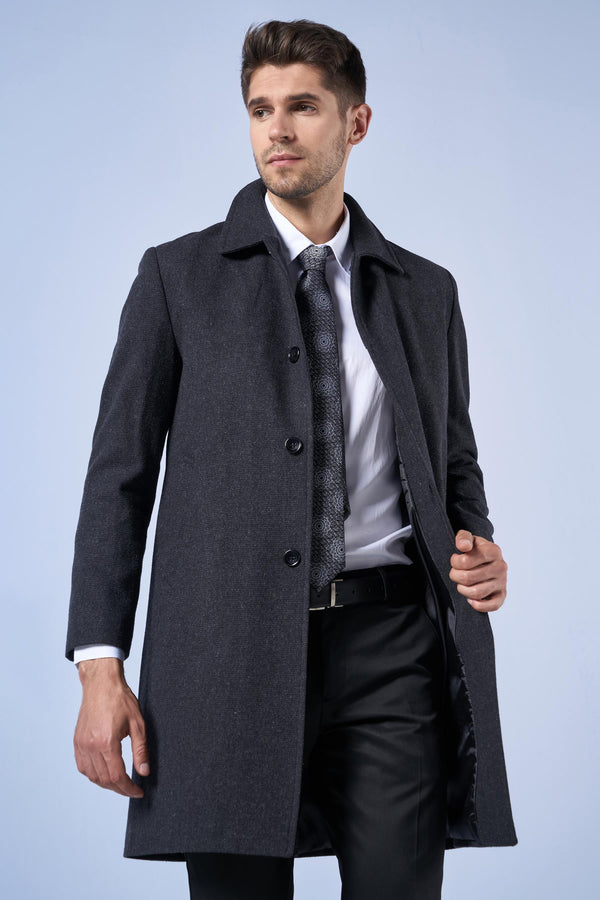 Suitmen Bebe Yaka Fitilli Uzun Kaşe Kaban Antrasit