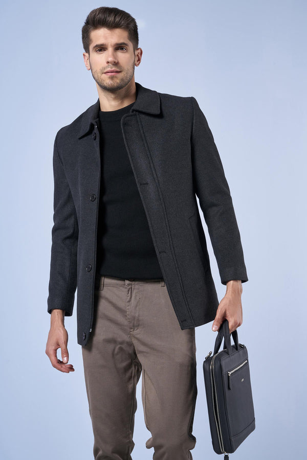Suitmen Bebe Yaka Kaşe Kaban Antrasit