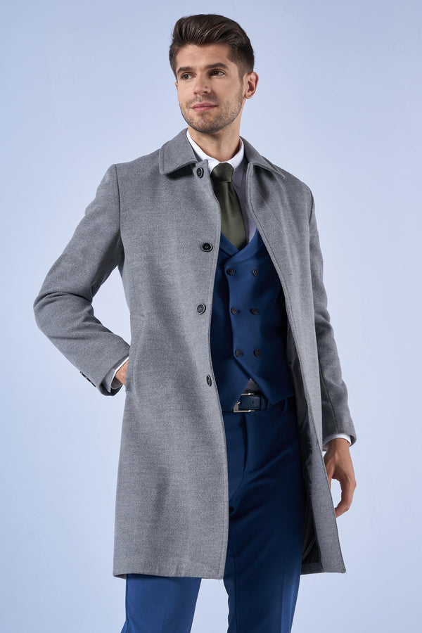 Suitmen Bebe Yaka Uzun Kaşe Kaban Gri