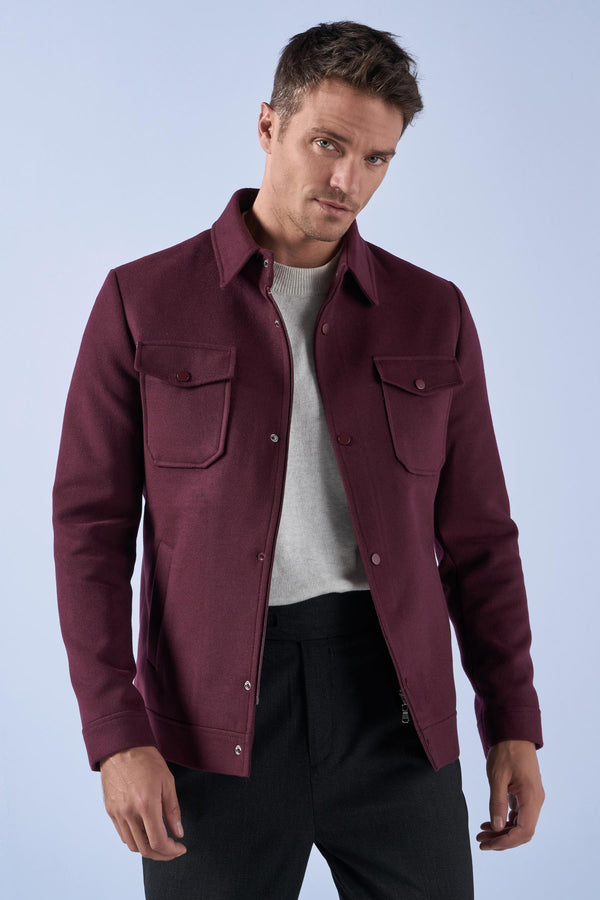 Suitmen Cepli Kısa Kaşe Kaban Bordo