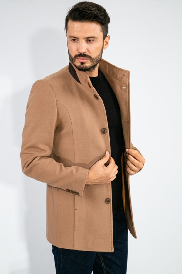 Suitmen Hakim Yaka Kaşe Kaban Koyu Camel