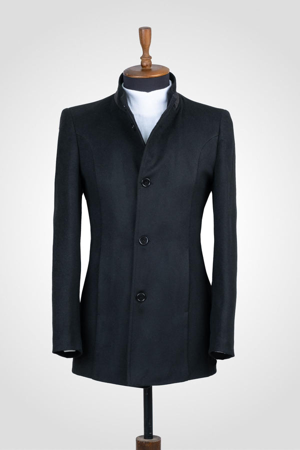 Suitmen Hakim Yaka Kaşe Kaban Siyah 125021072-001