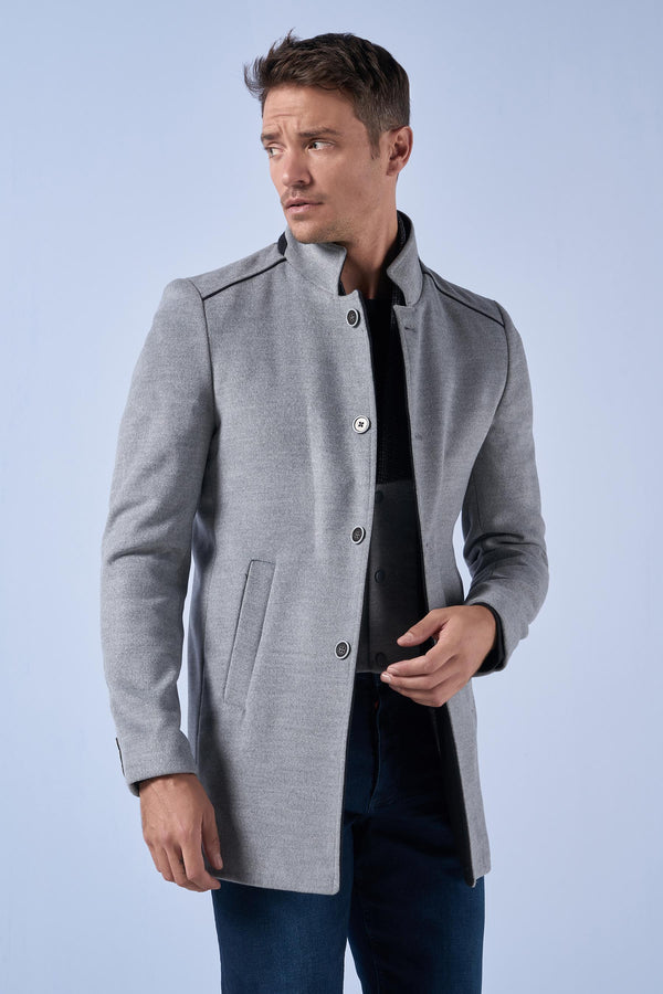 Suitmen İç Yelekli Dik Yaka Kaşe Kaban Gri