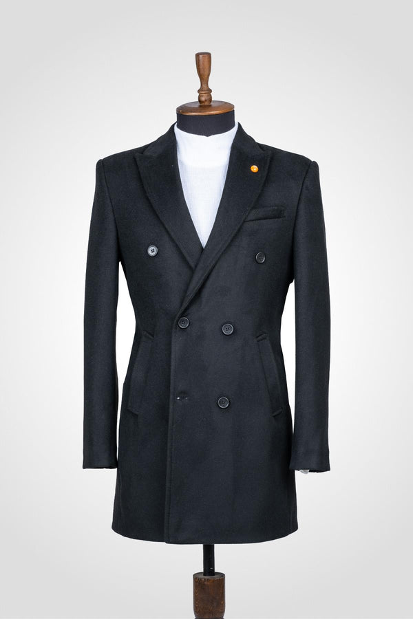 Suitmen Kruvaze Kaşe Kaban Siyah