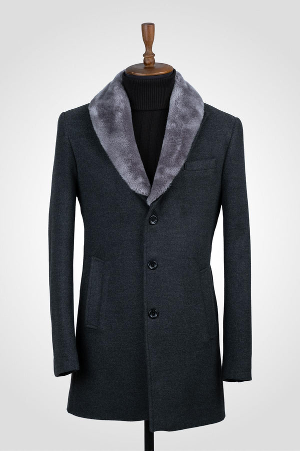 Suitmen Kürklü Yaka Kaşe Kaban Füme