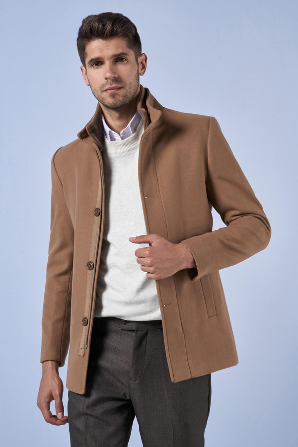 Suitmen Kürklü Yaka Kaşe Kaban K.Camel