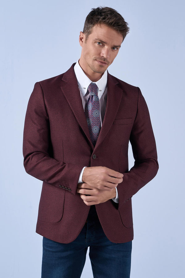 Suitmen Torba Cepli Desenli Spor Ceket Bordo