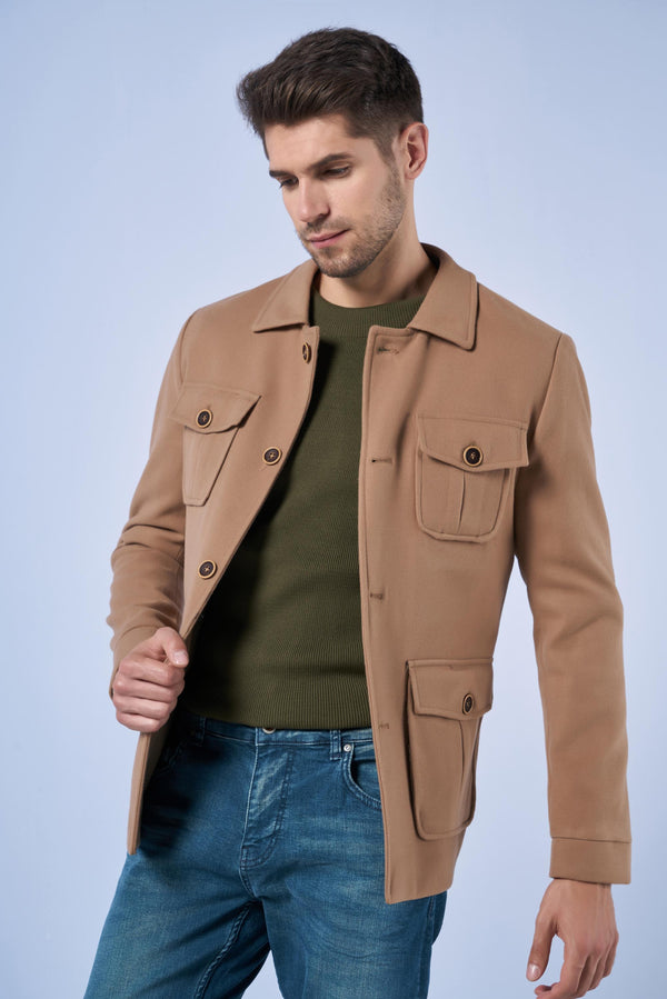 Suitmen Torba Cepli Kısa Kaşe Kaban Camel