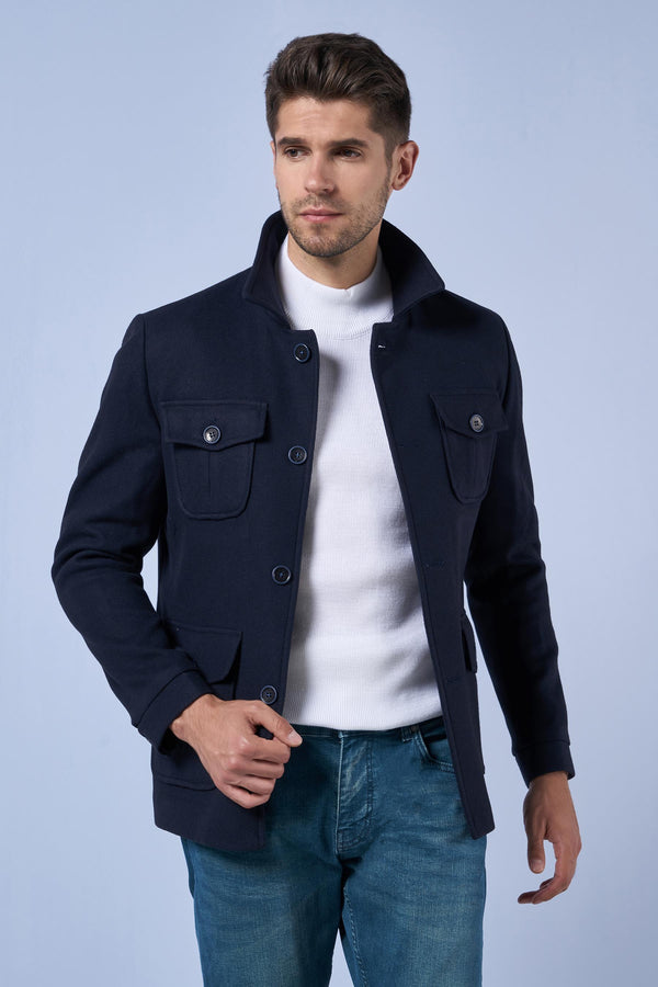 Suitmen Torba Cepli Kısa Kaşe Kaban Lacivert