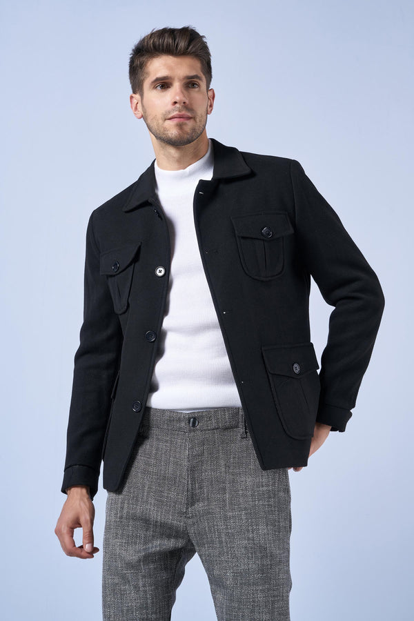 Suitmen Torba Cepli Kısa Kaşe Kaban Siyah